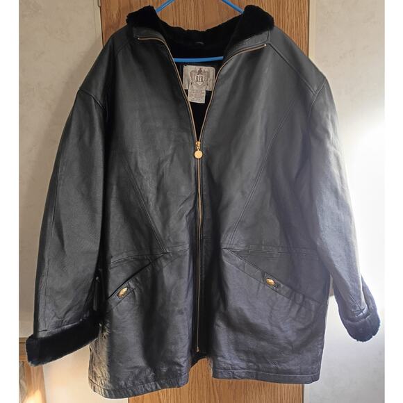 Vntg 80s RZR Leather Collection Black Shearling Lined Jacket 26/28 Heavy Quilted - Picture 1 of 9